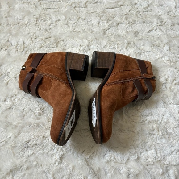 Franco Sarto Women's Size 8.5 Brown Leather Suede Linden Block Heel Ankle Boots - Picture 7 of 8